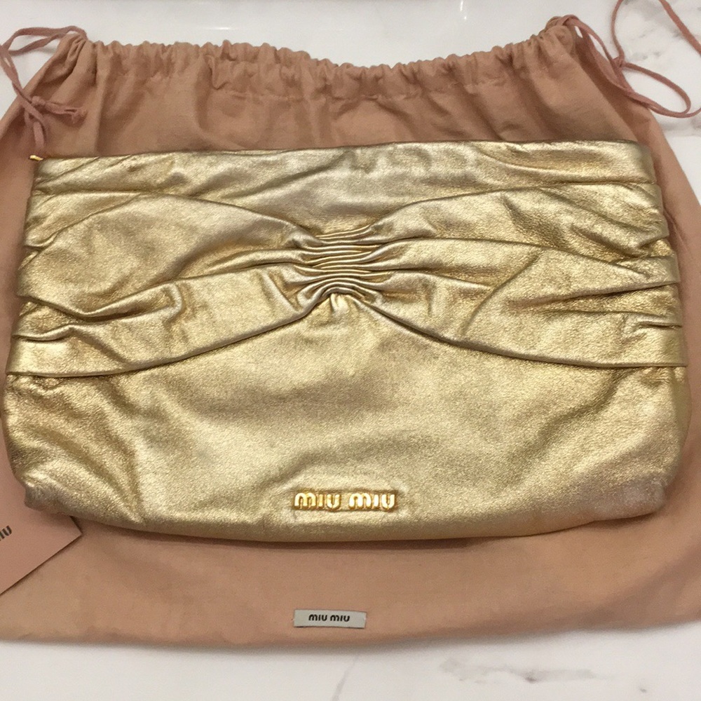 Authentic Miu Miu metallic gold clutch